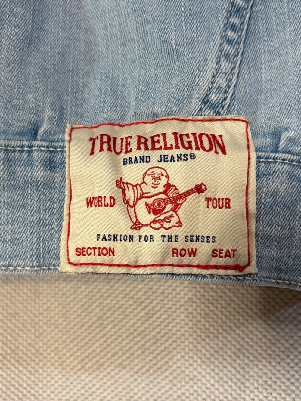 True Religion Light Blue Denim Jacket with Red Logo Patch - Picture 8 of 8